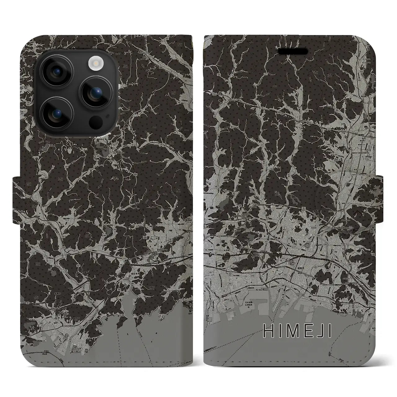 【姫路2(兵庫県)】地図柄iPhoneケース(手帳タイプ)モノトーン・iPhone 16 用