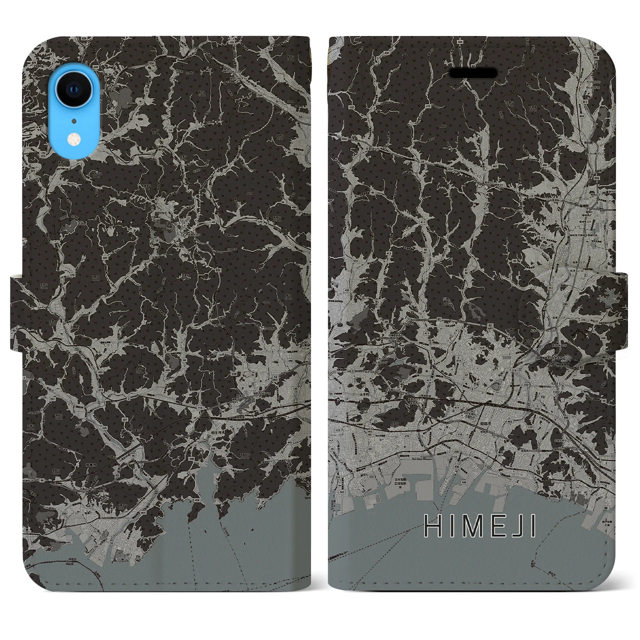 【姫路2(兵庫県)】地図柄iPhoneケース(手帳タイプ)モノトーン・iPhone XR 用