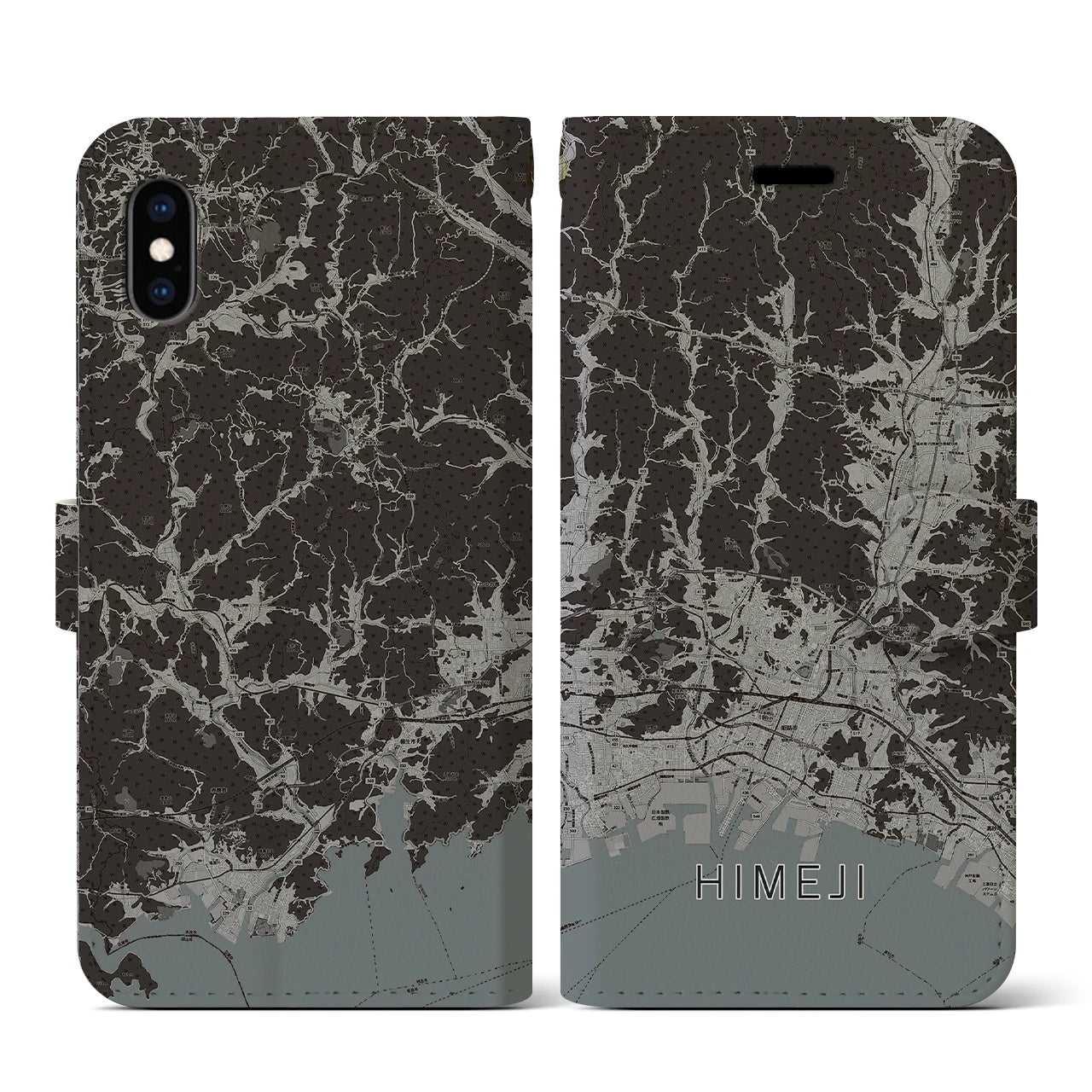 【姫路2(兵庫県)】地図柄iPhoneケース(手帳タイプ)モノトーン・iPhone XS / X 用