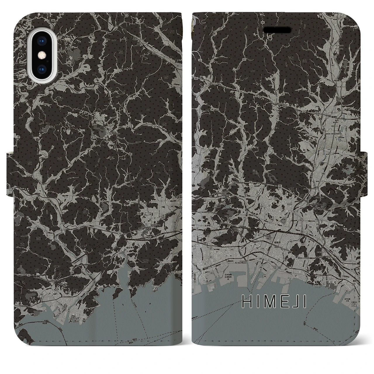 【姫路2(兵庫県)】地図柄iPhoneケース(手帳タイプ)モノトーン・iPhone XS Max 用