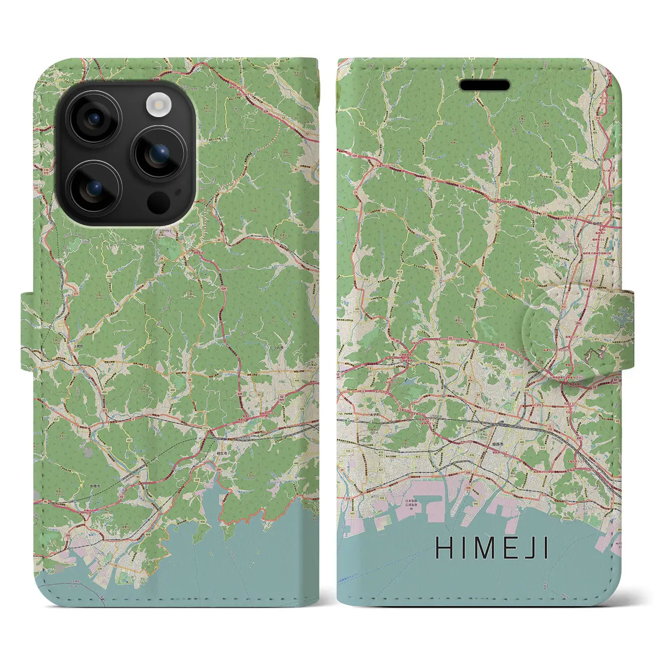 【姫路2(兵庫県)】地図柄iPhoneケース(手帳タイプ)ナチュラル・iPhone 16 用