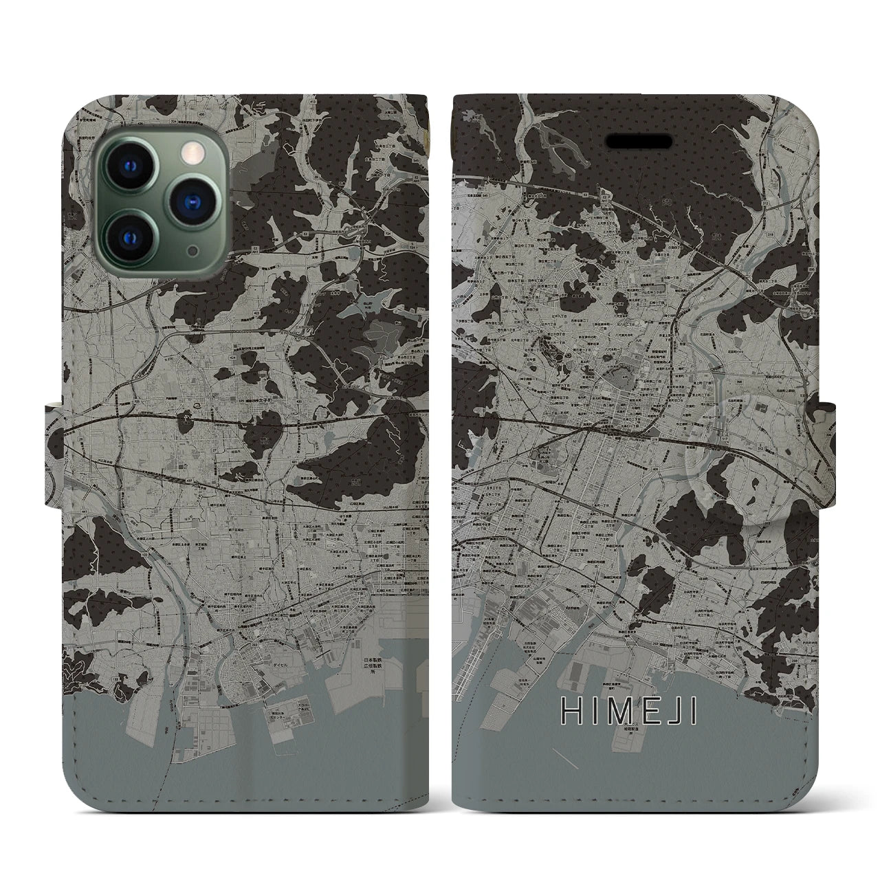 【姫路(兵庫県)】地図柄iPhoneケース(手帳タイプ)モノトーン・iPhone 11 Pro 用