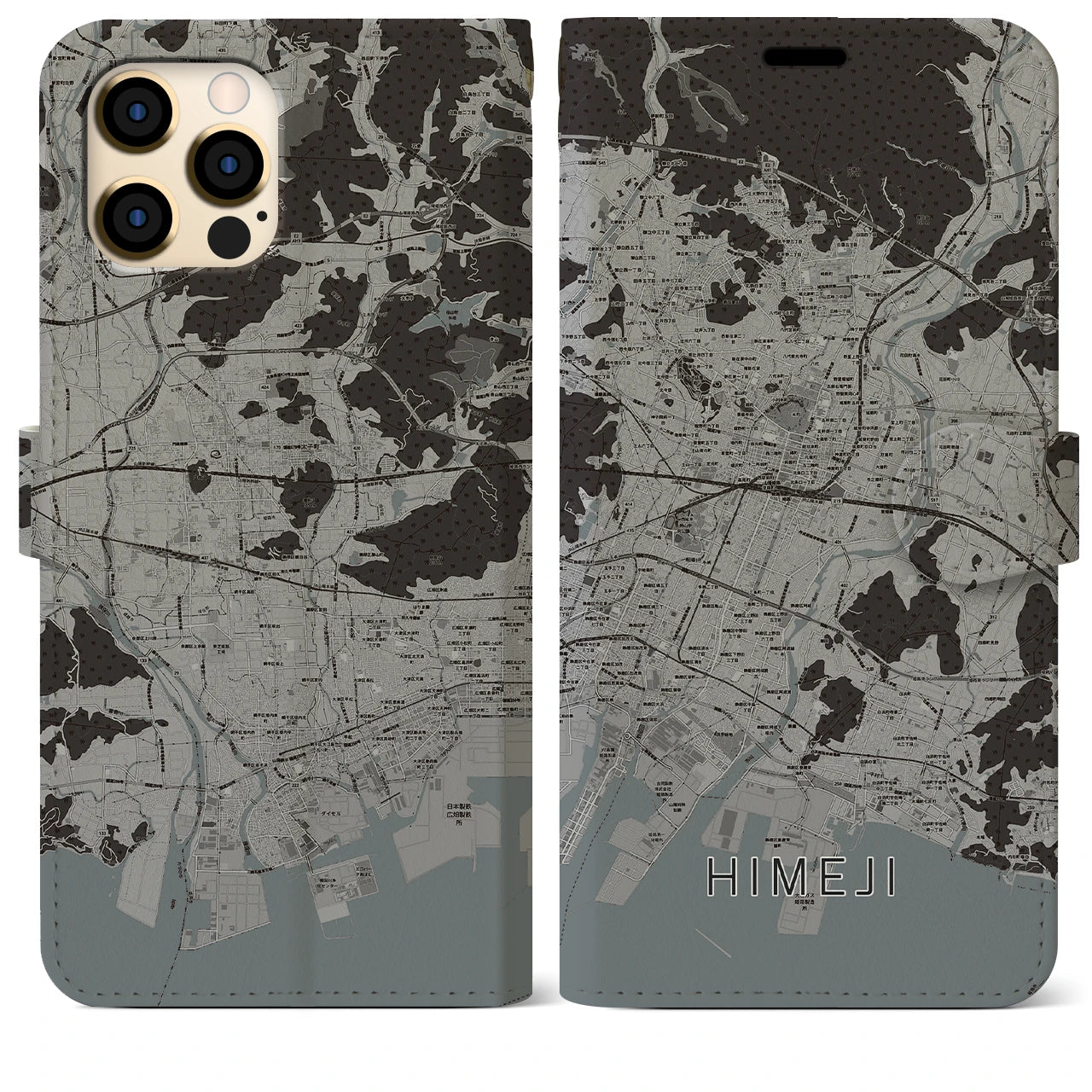 【姫路(兵庫県)】地図柄iPhoneケース(手帳タイプ)モノトーン・iPhone 12 Pro Max 用