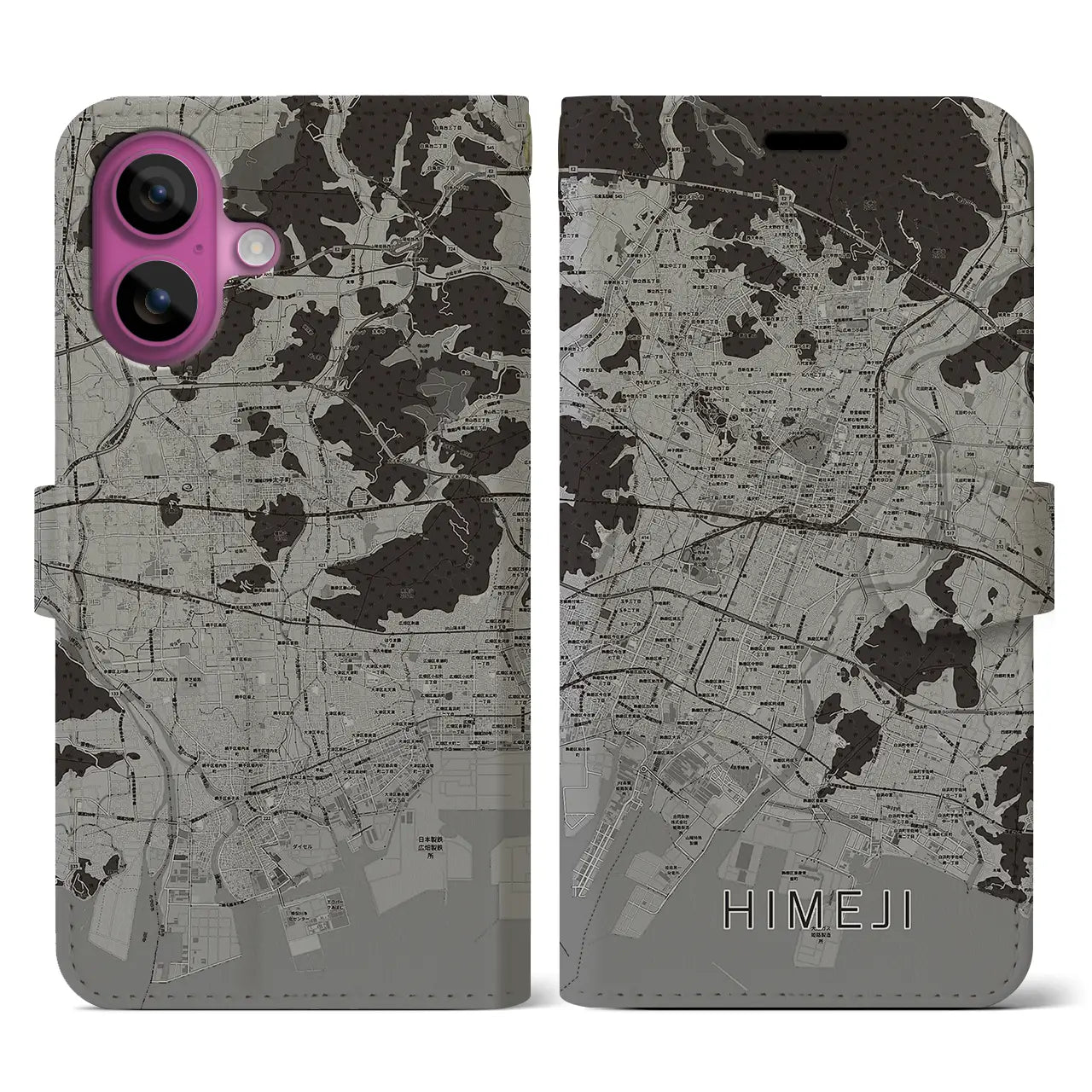 【姫路(兵庫県)】地図柄iPhoneケース(手帳タイプ)モノトーン・iPhone 16 Pro 用