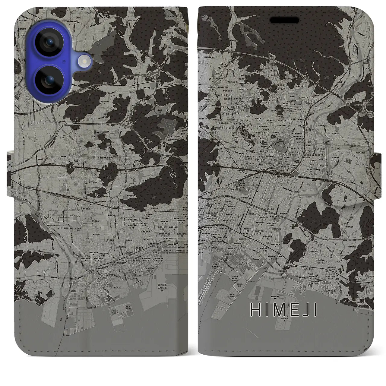 【姫路(兵庫県)】地図柄iPhoneケース(手帳タイプ)モノトーン・iPhone 16 Pro Max 用