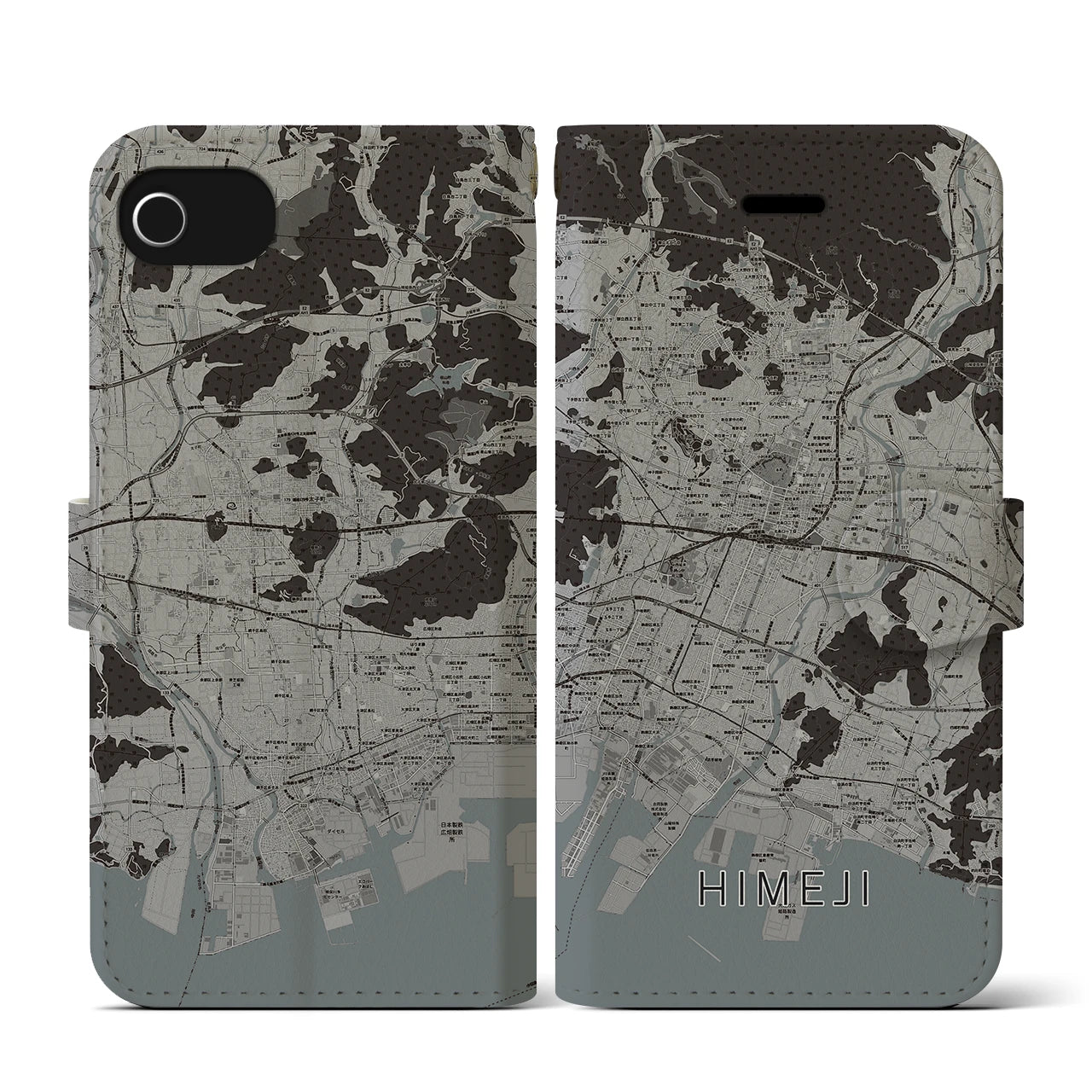 【姫路(兵庫県)】地図柄iPhoneケース(手帳タイプ)モノトーン・iPhone SE(第3 / 第2世代) / 8 / 7 / 6s / 6 用