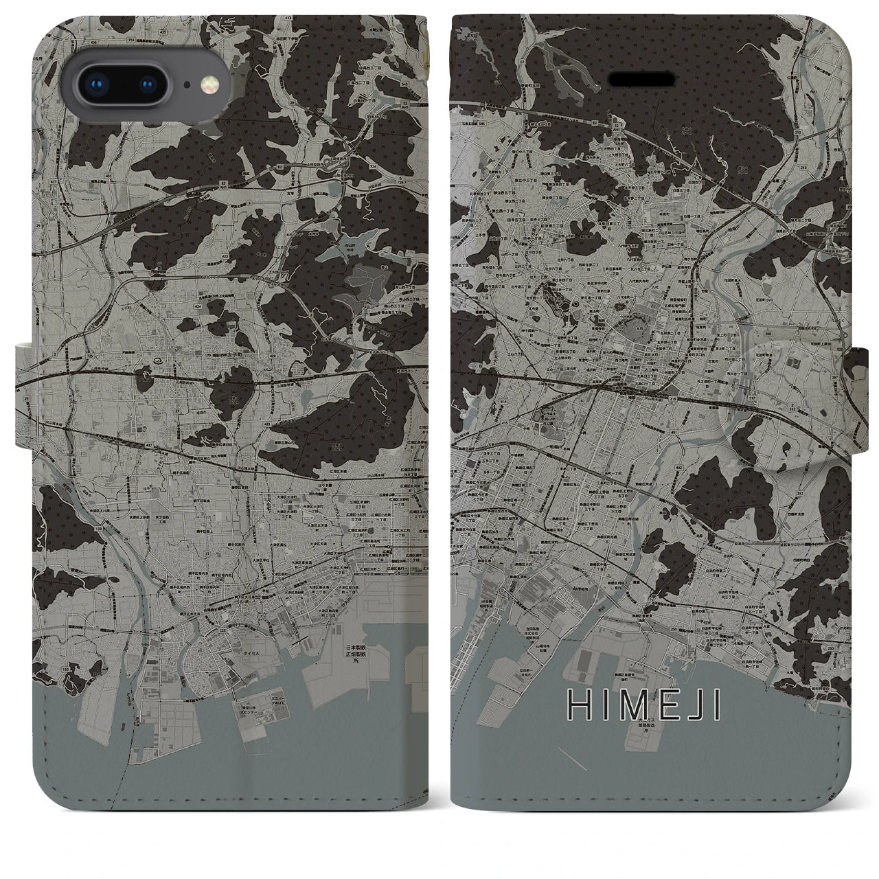 【姫路(兵庫県)】地図柄iPhoneケース(手帳タイプ)モノトーン・iPhone 8Plus /7Plus / 6sPlus / 6Plus 用