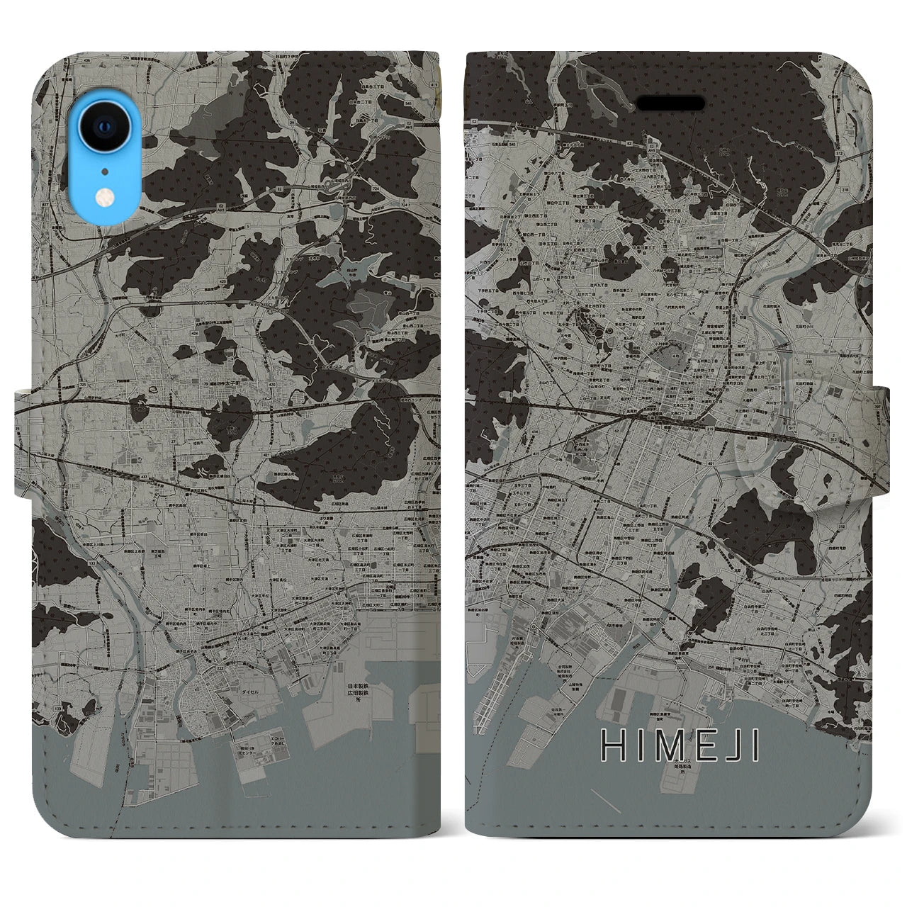 【姫路(兵庫県)】地図柄iPhoneケース(手帳タイプ)モノトーン・iPhone XR 用