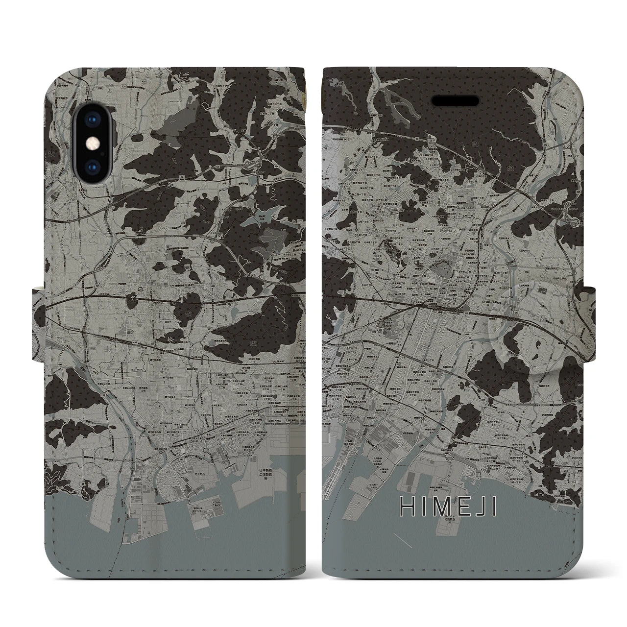 【姫路(兵庫県)】地図柄iPhoneケース(手帳タイプ)モノトーン・iPhone XS / X 用