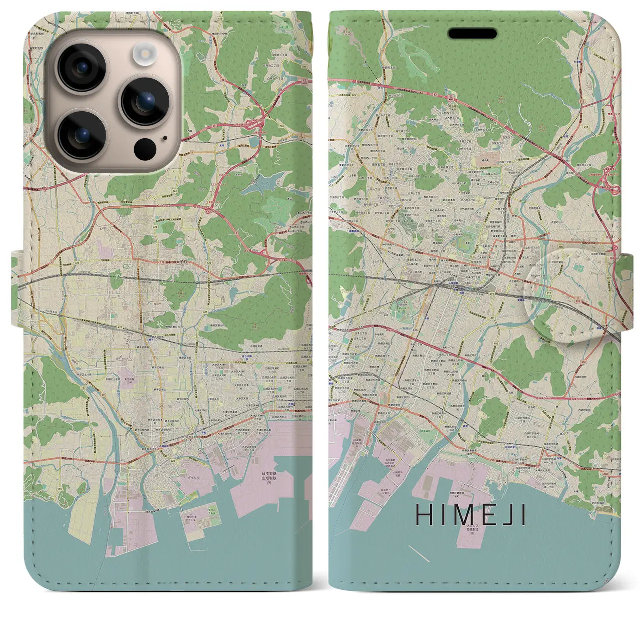 【姫路(兵庫県)】地図柄iPhoneケース(手帳タイプ)ナチュラル・iPhone 16 Plus 用