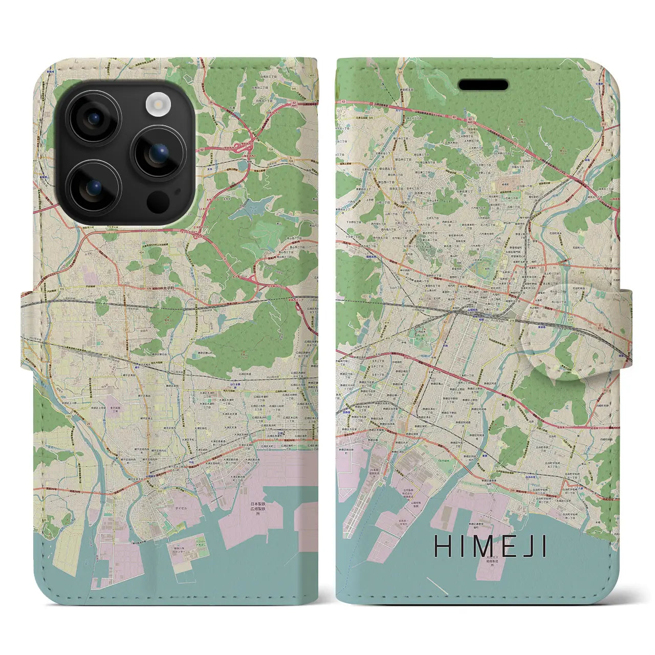 【姫路(兵庫県)】地図柄iPhoneケース(手帳タイプ)ナチュラル・iPhone 16 用