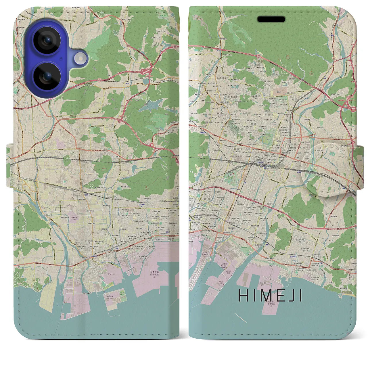 【姫路(兵庫県)】地図柄iPhoneケース(手帳タイプ)ナチュラル・iPhone 16 Pro Max 用