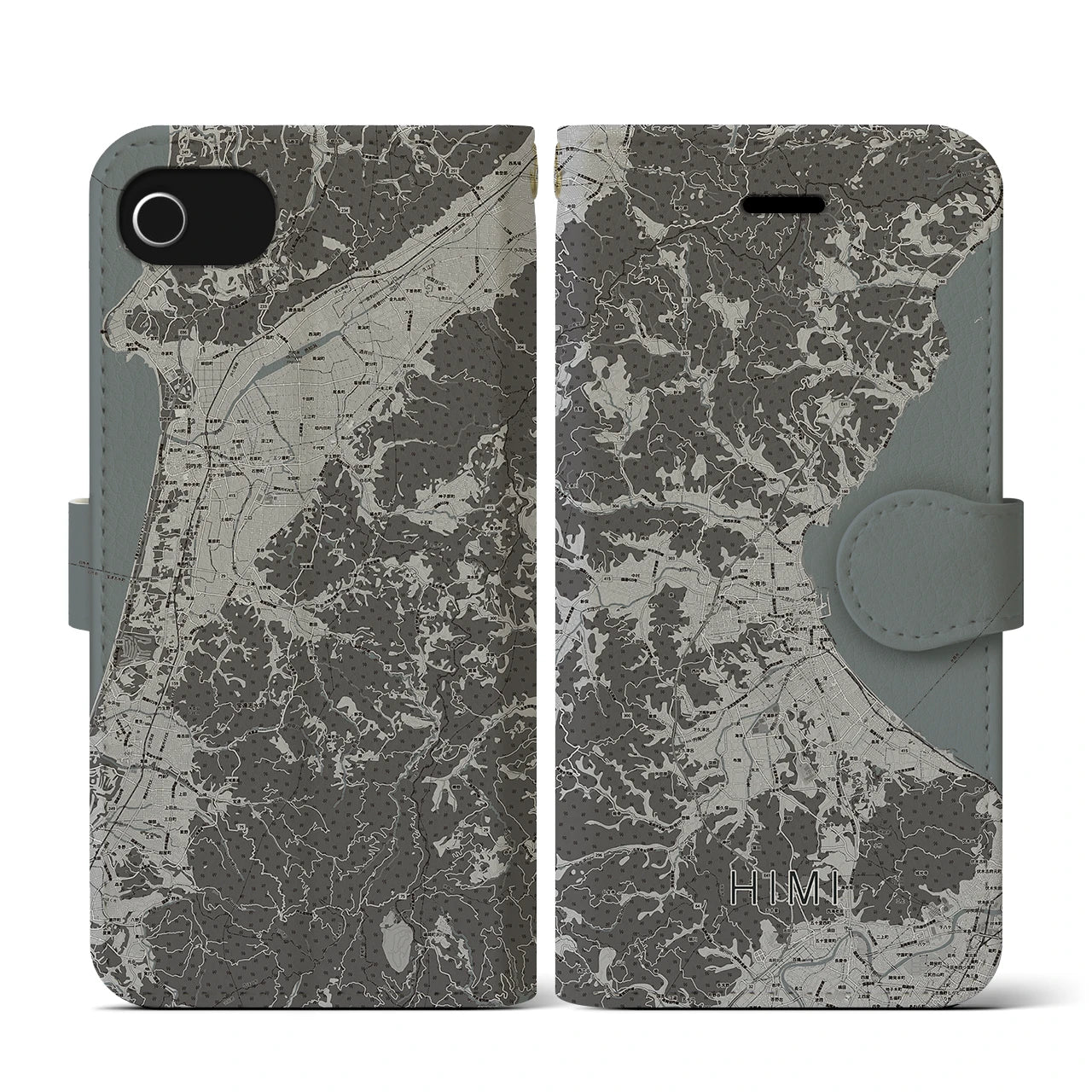 【氷見(富山県)】地図柄iPhoneケース(手帳タイプ)モノトーン・iPhone SE(第3 / 第2世代) / 8 / 7 / 6s / 6 用