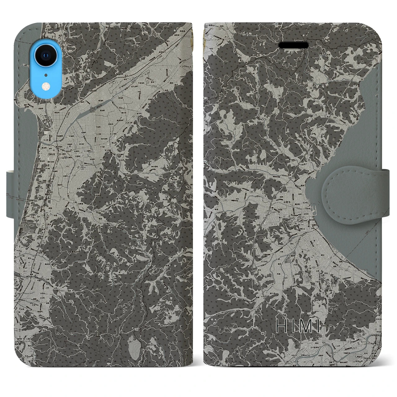【氷見(富山県)】地図柄iPhoneケース(手帳タイプ)モノトーン・iPhone XR 用