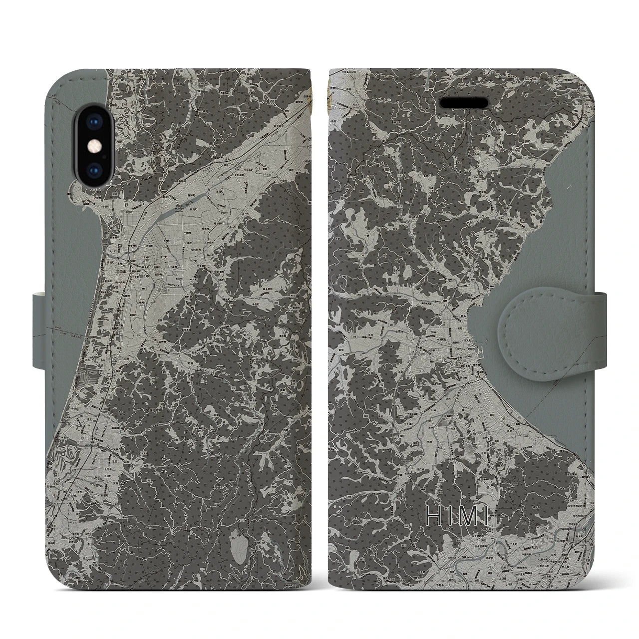【氷見(富山県)】地図柄iPhoneケース(手帳タイプ)モノトーン・iPhone XS / X 用