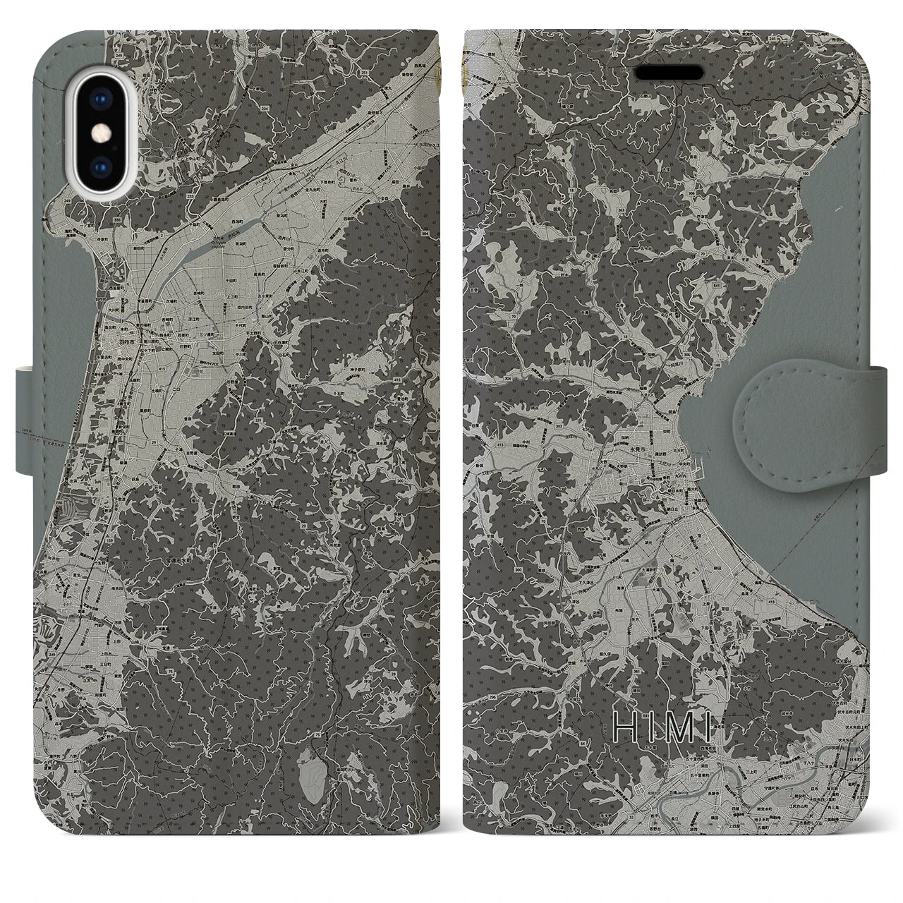 【氷見(富山県)】地図柄iPhoneケース(手帳タイプ)モノトーン・iPhone XS Max 用