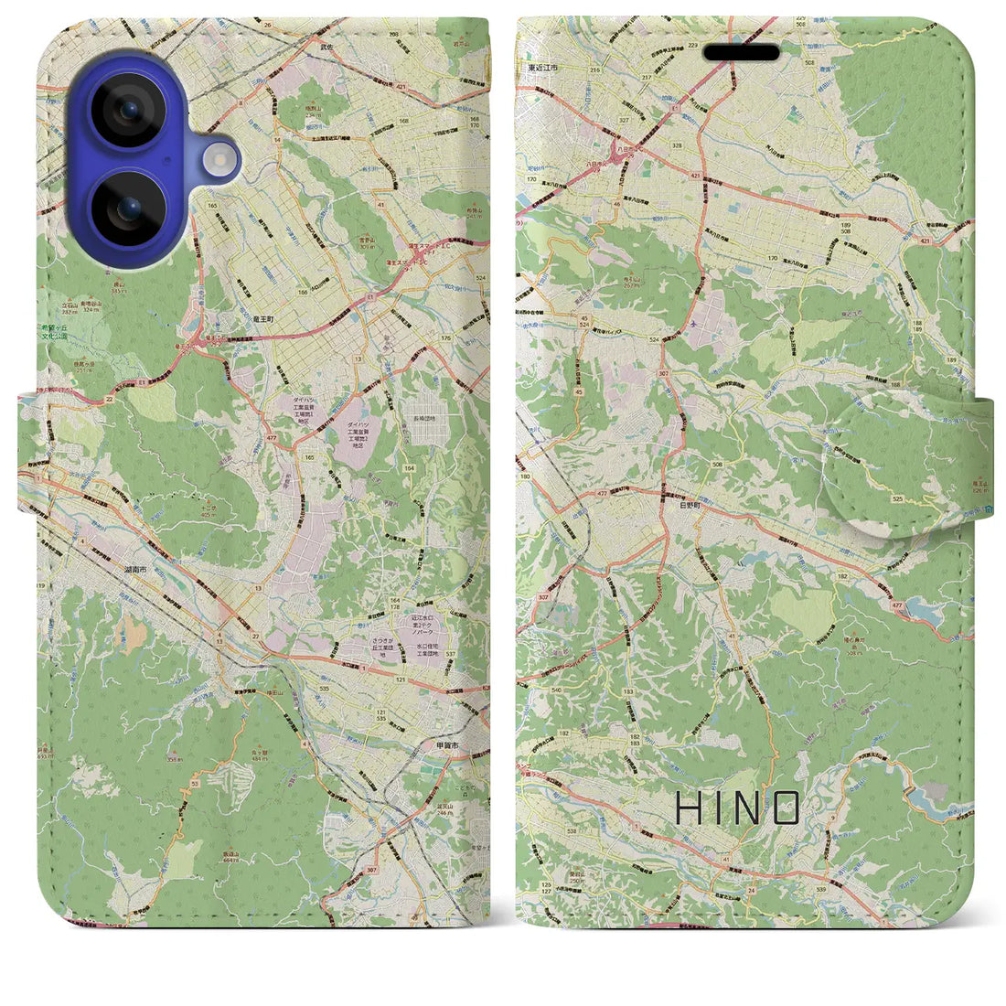 【日野(滋賀県)】地図柄iPhoneケース(手帳タイプ)モノトーン・iPhone 16 Pro Max 用