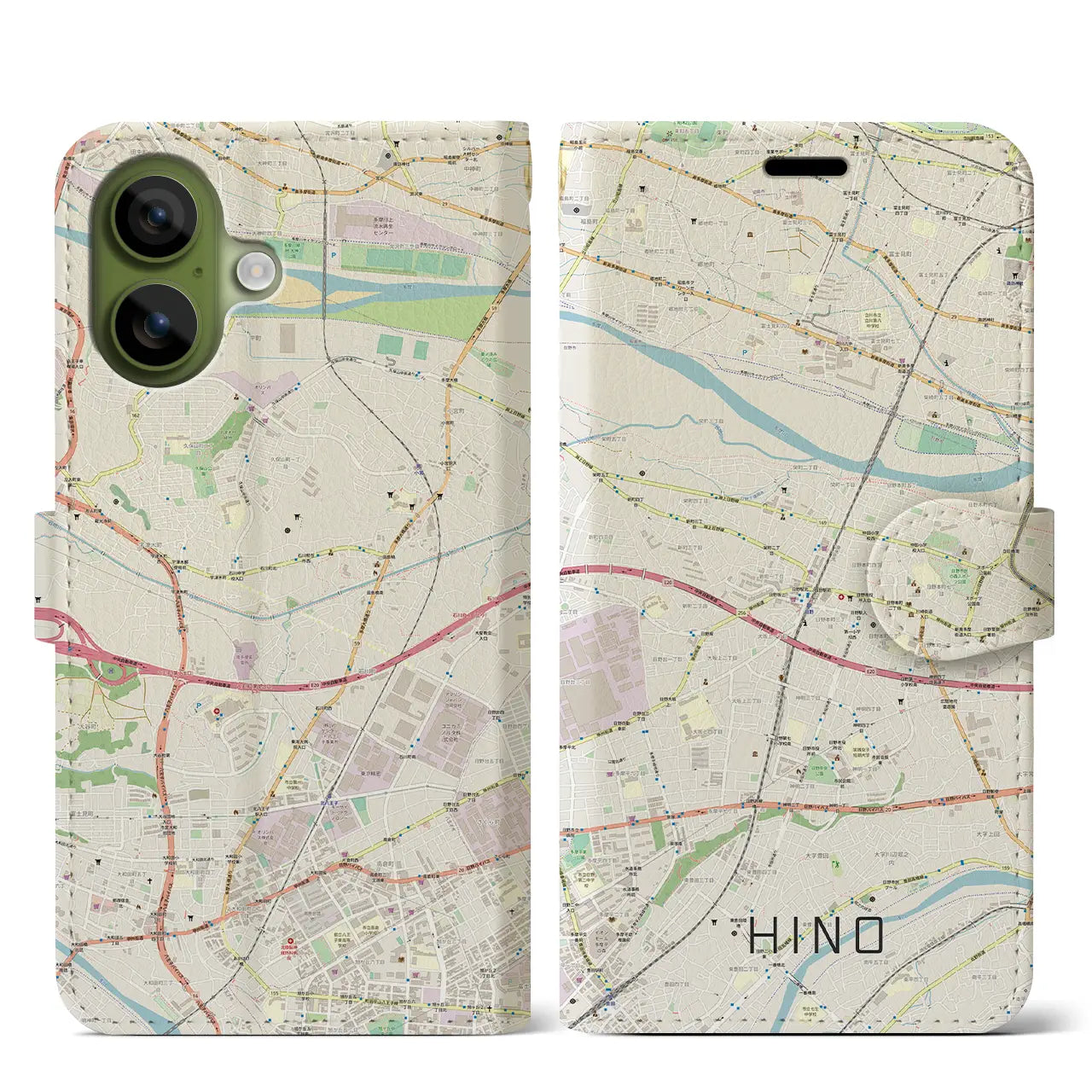 【日野(東京都)】地図柄iPhoneケース(手帳タイプ)