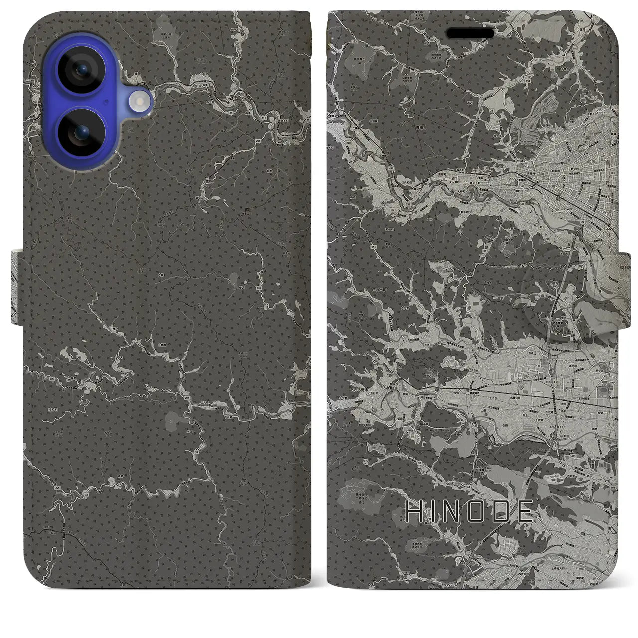 【日の出(東京都)】地図柄iPhoneケース(手帳タイプ)モノトーン・iPhone 16 Pro Max 用
