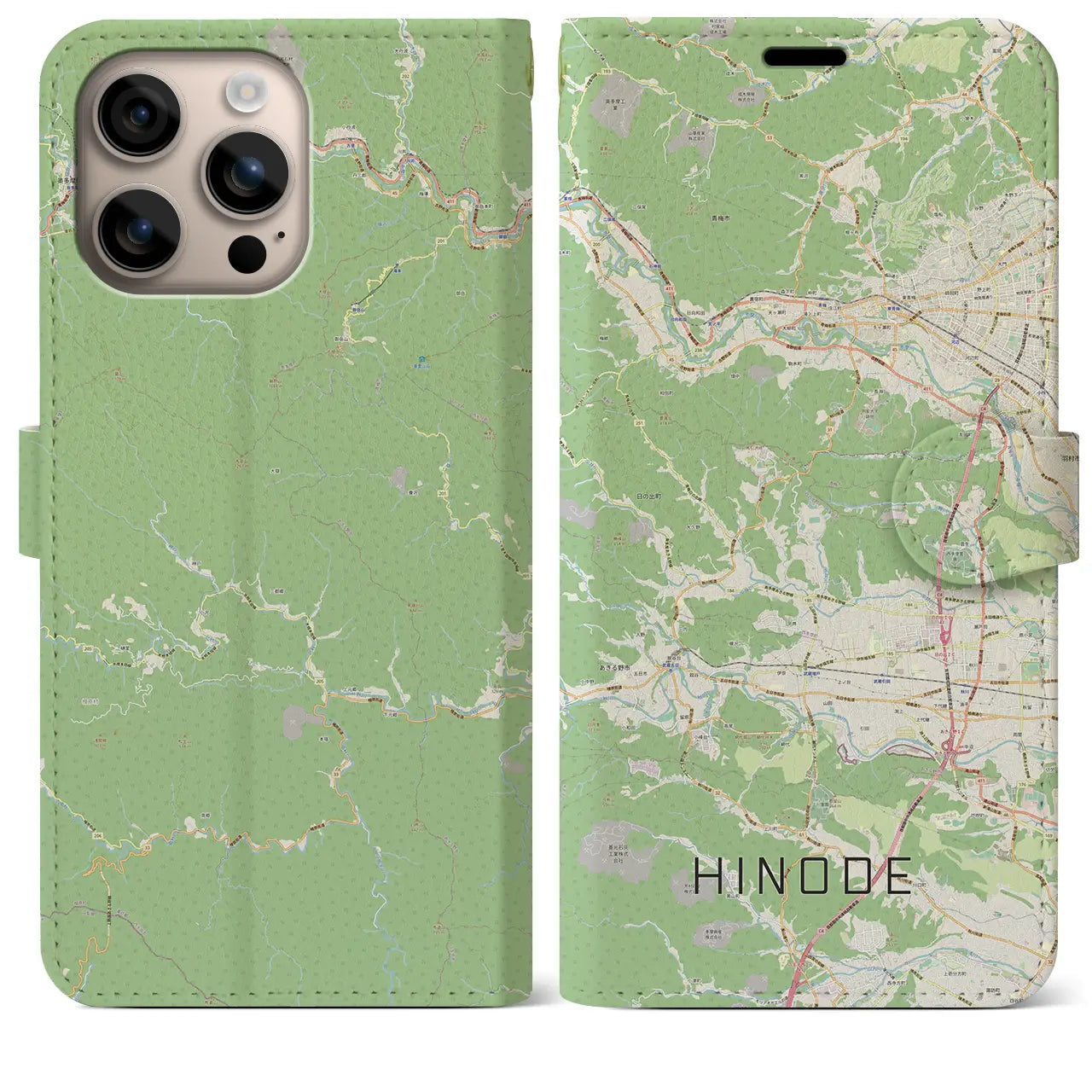 【日の出(東京都)】地図柄iPhoneケース(手帳タイプ)ナチュラル・iPhone 16 Plus 用