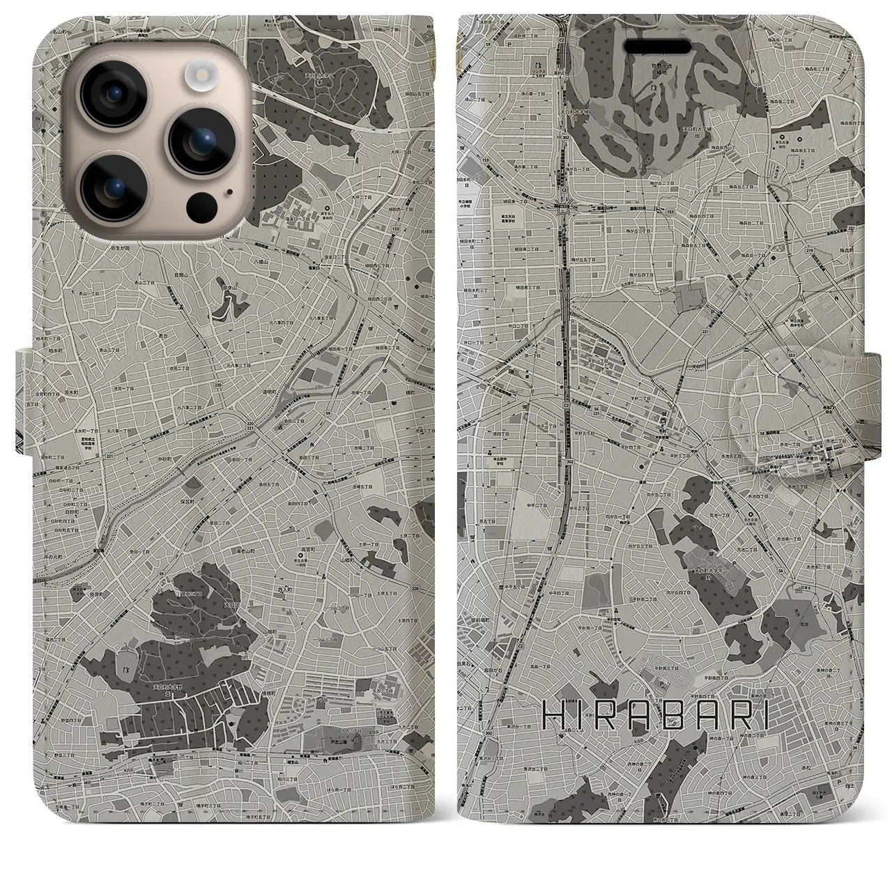 【平針(愛知県)】地図柄iPhoneケース(手帳タイプ)モノトーン・iPhone 16 Plus 用