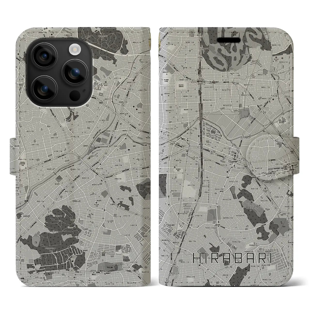 【平針(愛知県)】地図柄iPhoneケース(手帳タイプ)モノトーン・iPhone 16 用