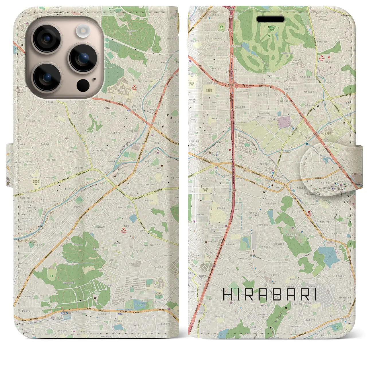 【平針(愛知県)】地図柄iPhoneケース(手帳タイプ)ナチュラル・iPhone 16 Plus 用