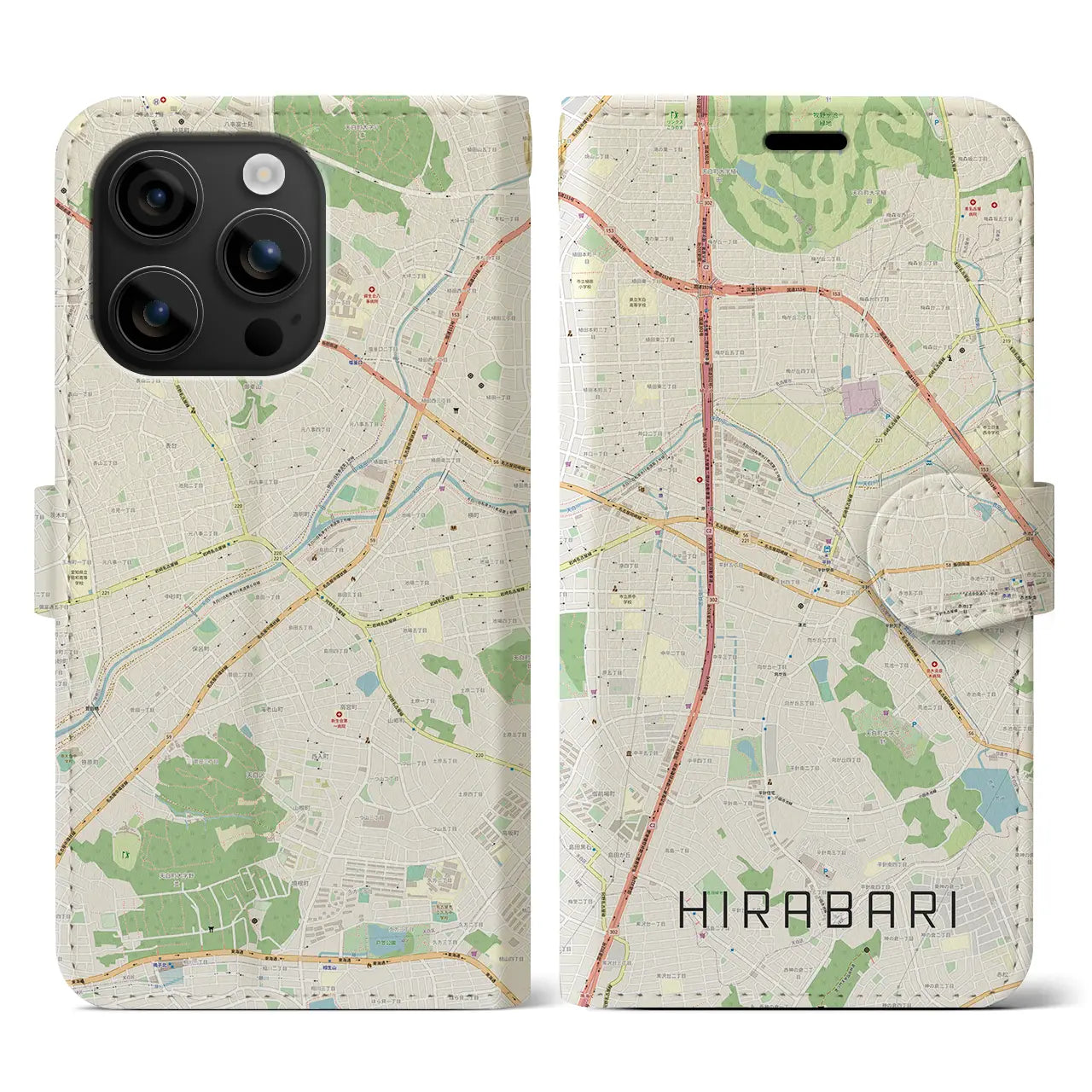 【平針(愛知県)】地図柄iPhoneケース(手帳タイプ)ナチュラル・iPhone 16 用