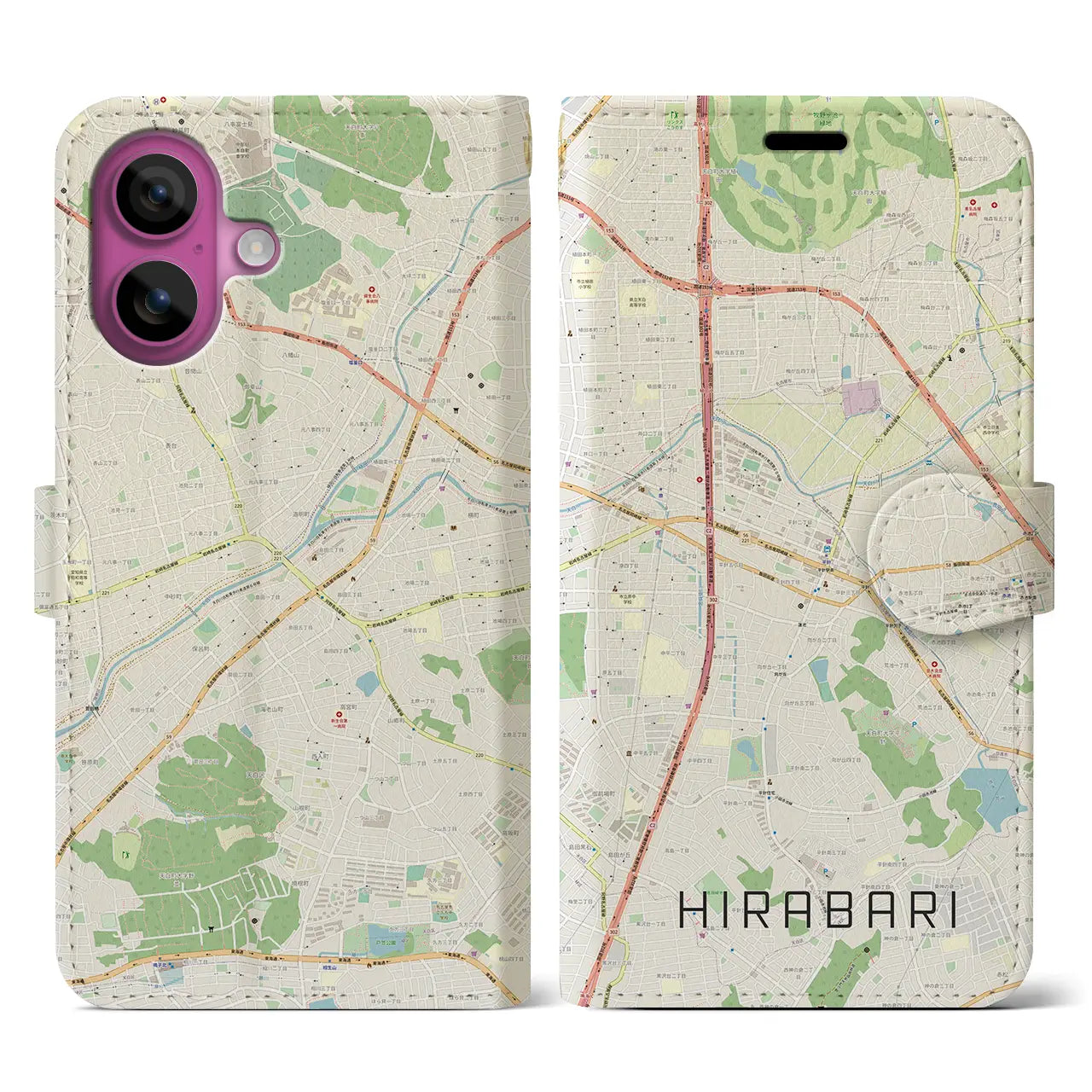 【平針(愛知県)】地図柄iPhoneケース(手帳タイプ)ナチュラル・iPhone 16 Pro 用
