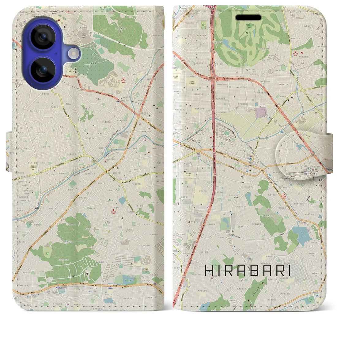 【平針(愛知県)】地図柄iPhoneケース(手帳タイプ)ナチュラル・iPhone 16 Pro Max 用