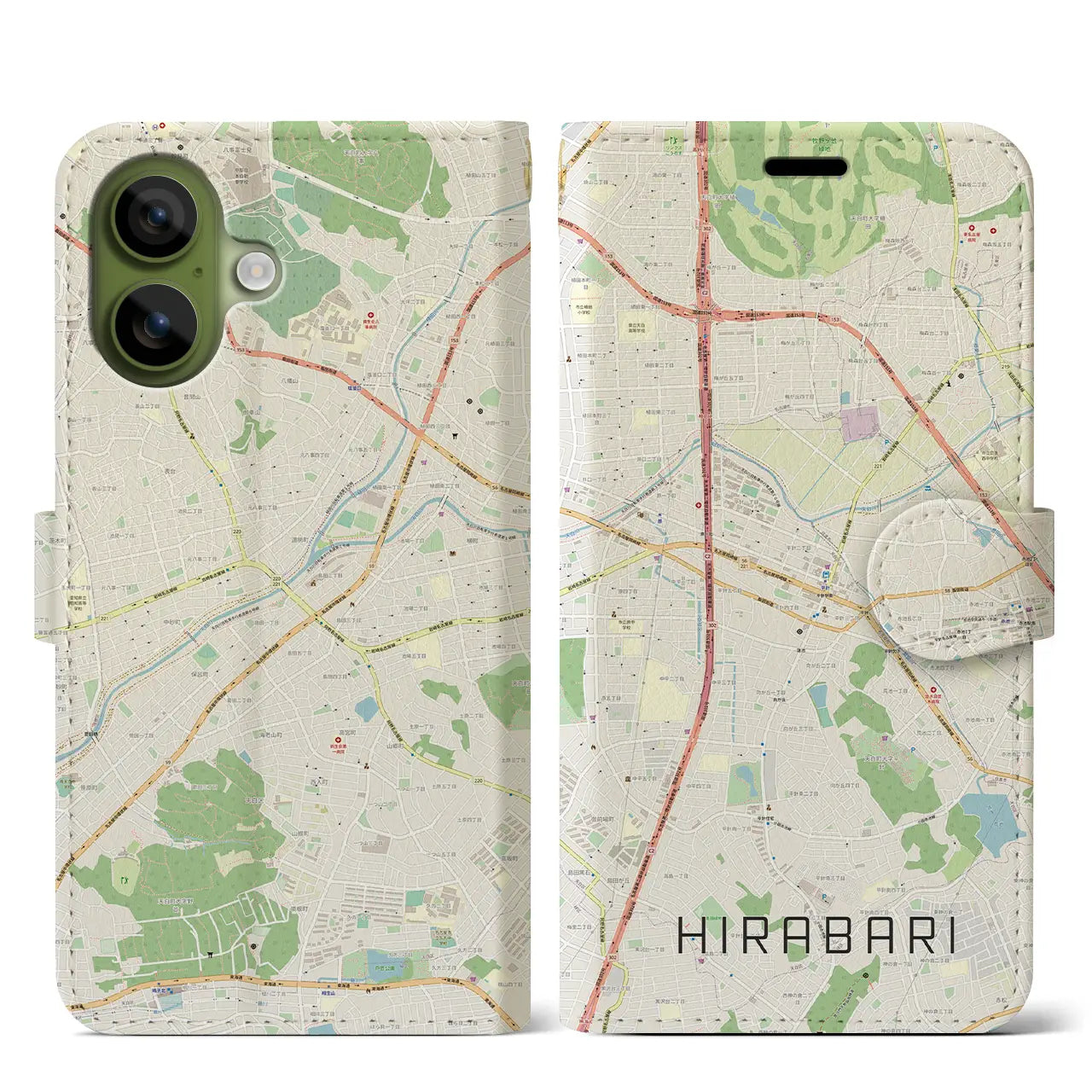 【平針(愛知県)】地図柄iPhoneケース(手帳タイプ)ナチュラル・iPhone 17 Pro Max 用