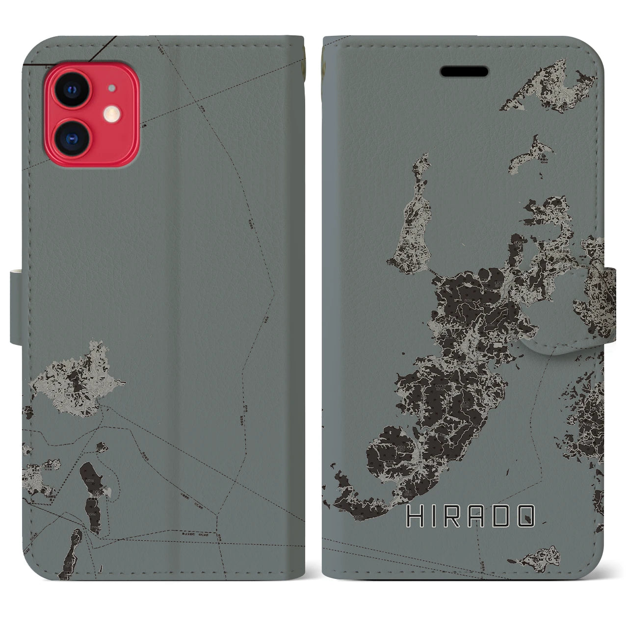 【平戸(長崎県)】地図柄iPhoneケース(手帳タイプ)モノトーン・iPhone 11 用