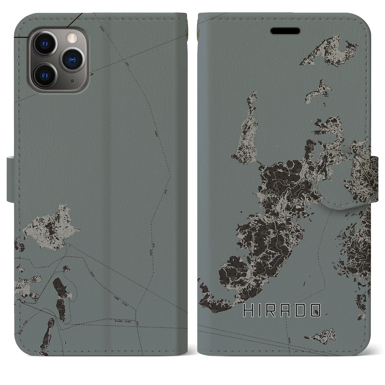 【平戸(長崎県)】地図柄iPhoneケース(手帳タイプ)モノトーン・iPhone 11 Pro Max 用