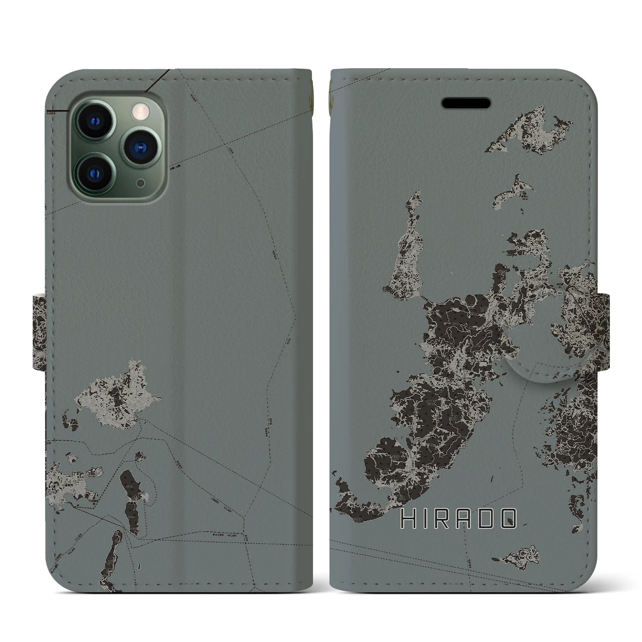 【平戸(長崎県)】地図柄iPhoneケース(手帳タイプ)モノトーン・iPhone 11 Pro 用