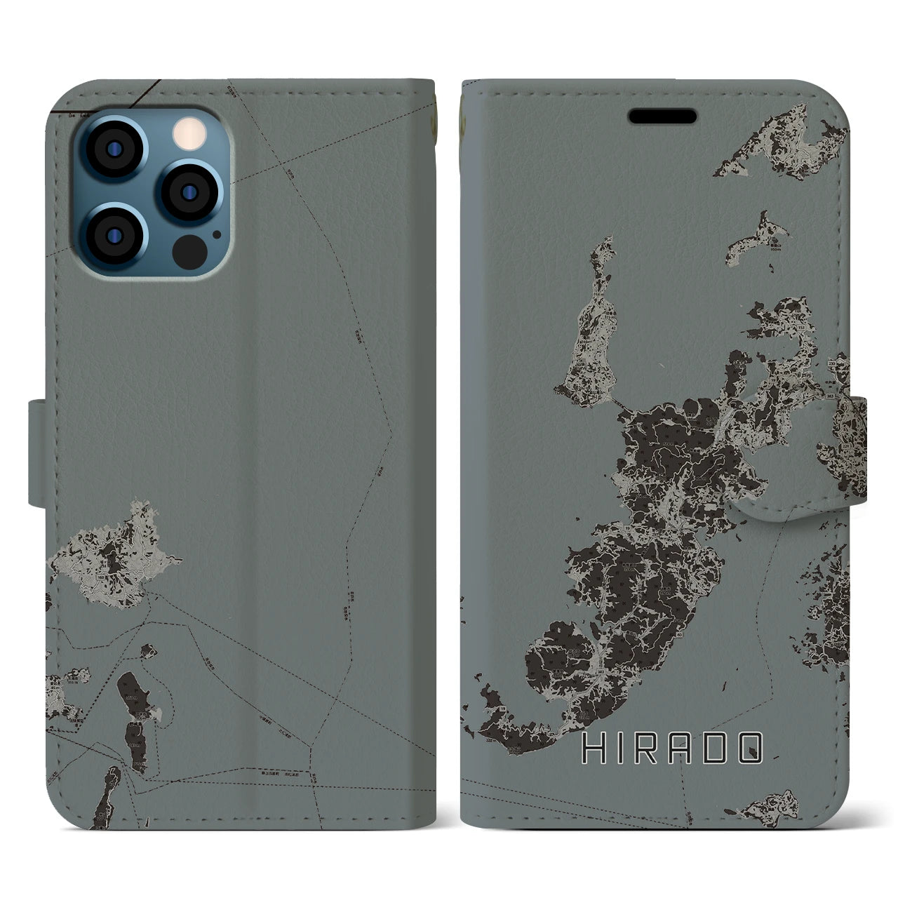【平戸(長崎県)】地図柄iPhoneケース(手帳タイプ)モノトーン・iPhone 12 / 12 Pro 用