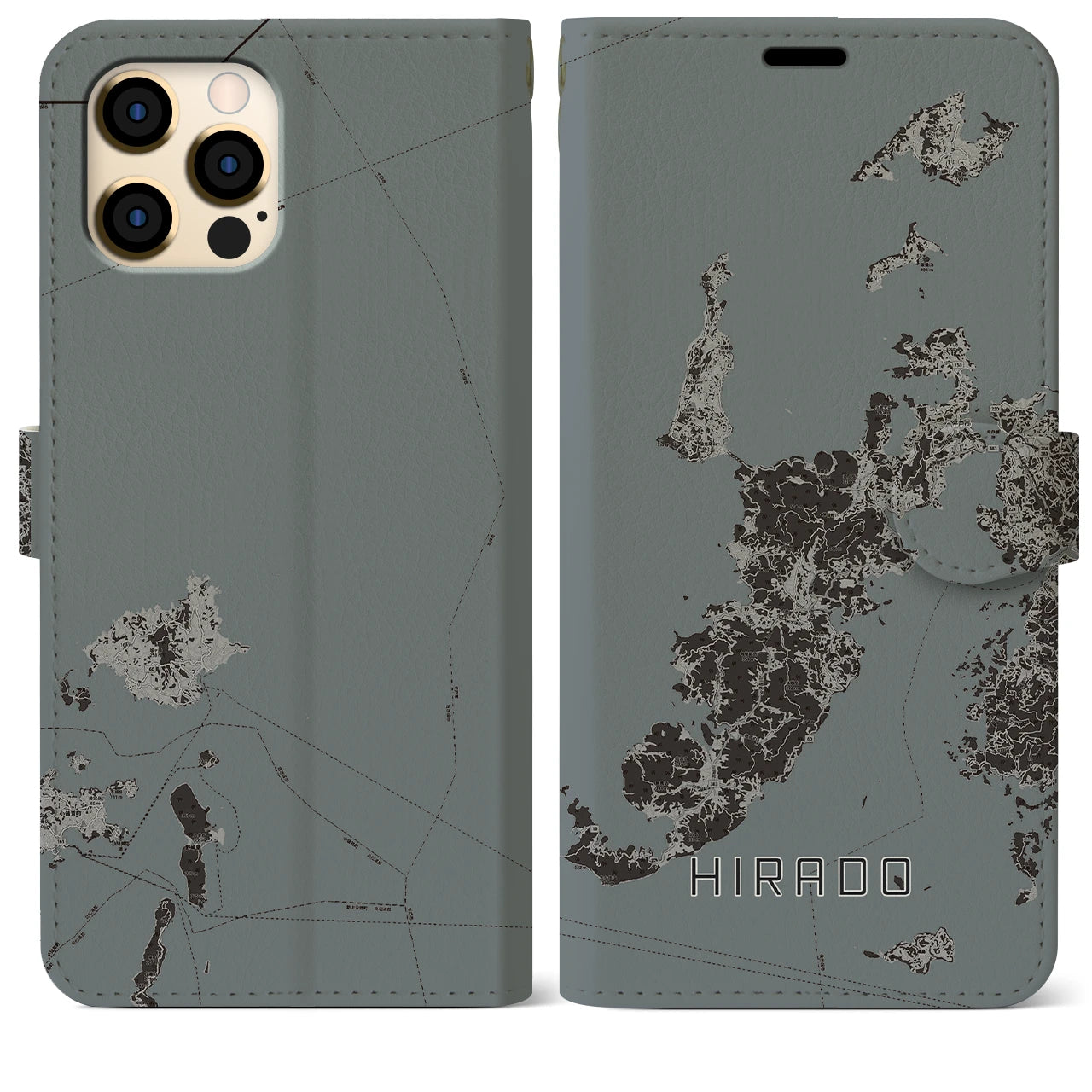 【平戸(長崎県)】地図柄iPhoneケース(手帳タイプ)モノトーン・iPhone 12 Pro Max 用