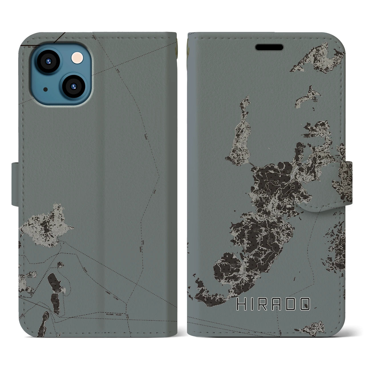 【平戸(長崎県)】地図柄iPhoneケース(手帳タイプ)モノトーン・iPhone 13 用