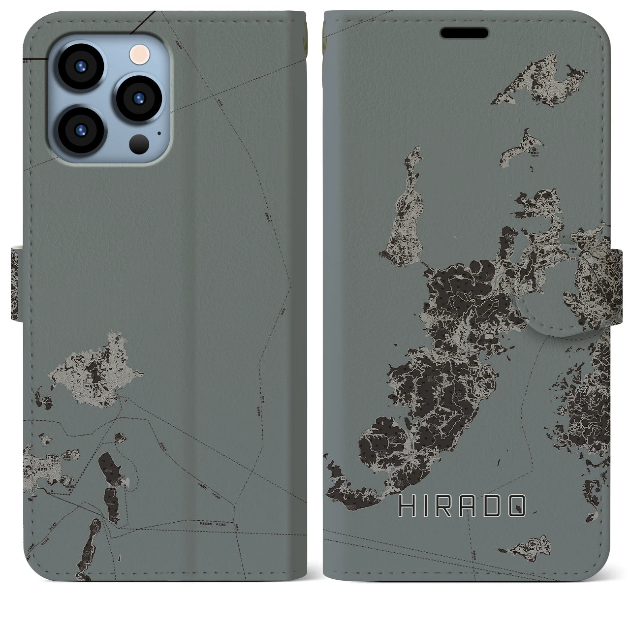 【平戸(長崎県)】地図柄iPhoneケース(手帳タイプ)モノトーン・iPhone 13 Pro Max 用