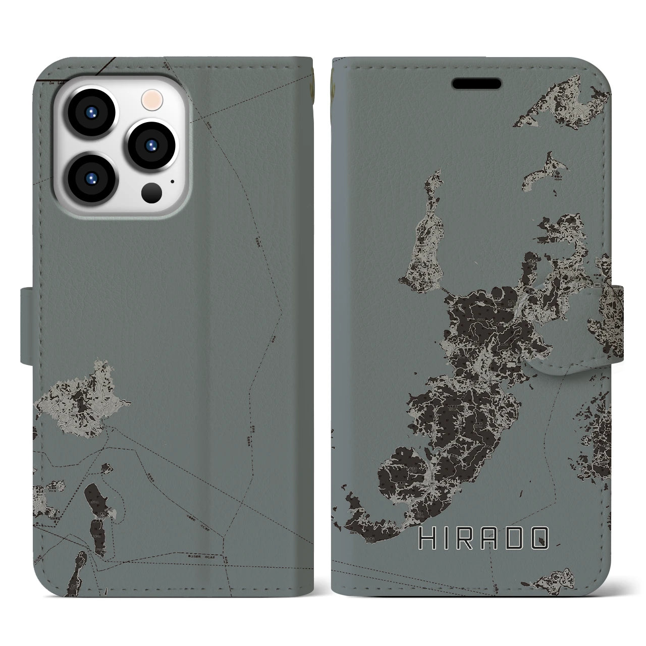 【平戸(長崎県)】地図柄iPhoneケース(手帳タイプ)モノトーン・iPhone 13 Pro 用