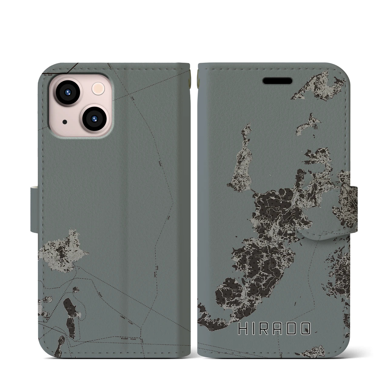 【平戸(長崎県)】地図柄iPhoneケース(手帳タイプ)モノトーン・iPhone 13 mini 用