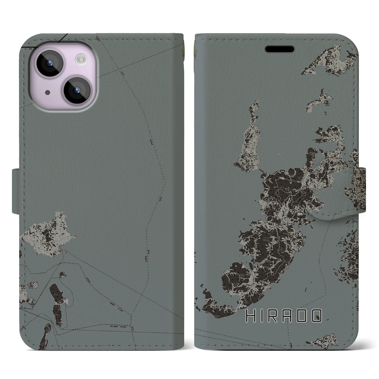 【平戸(長崎県)】地図柄iPhoneケース(手帳タイプ)モノトーン・iPhone 14 用