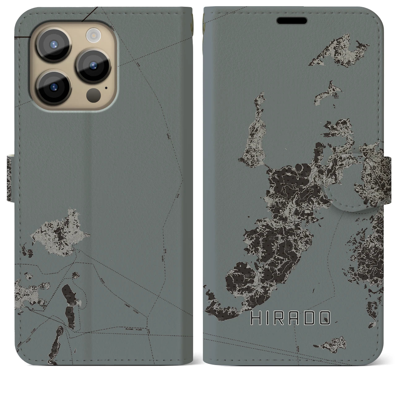 【平戸(長崎県)】地図柄iPhoneケース(手帳タイプ)モノトーン・iPhone 14 Pro Max 用