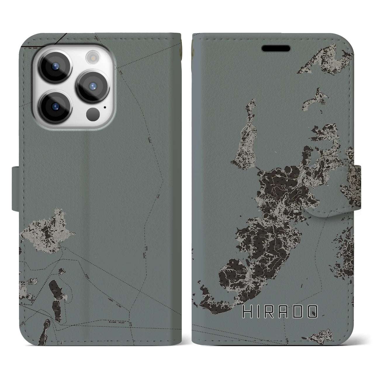 【平戸(長崎県)】地図柄iPhoneケース(手帳タイプ)モノトーン・iPhone 14 Pro 用