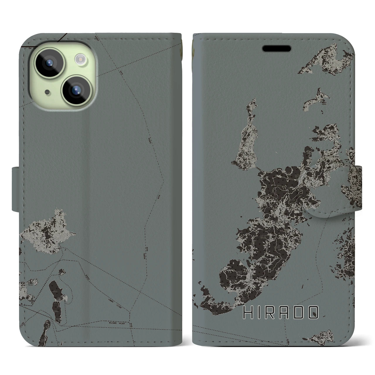 【平戸(長崎県)】地図柄iPhoneケース(手帳タイプ)モノトーン・iPhone 15 用