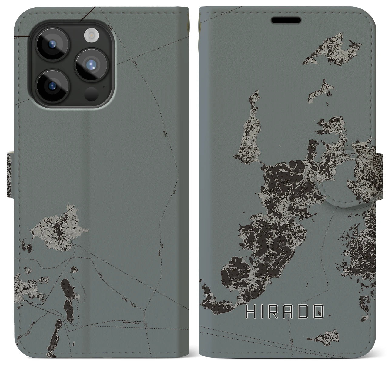 【平戸(長崎県)】地図柄iPhoneケース(手帳タイプ)モノトーン・iPhone 15 Pro Max 用
