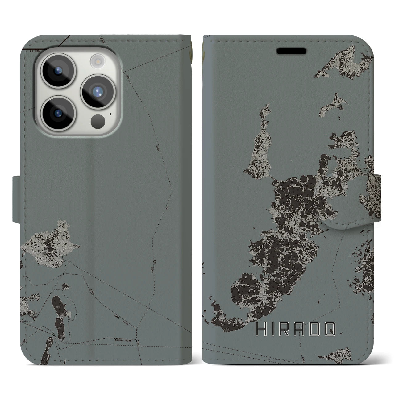 【平戸(長崎県)】地図柄iPhoneケース(手帳タイプ)モノトーン・iPhone 15 Pro 用