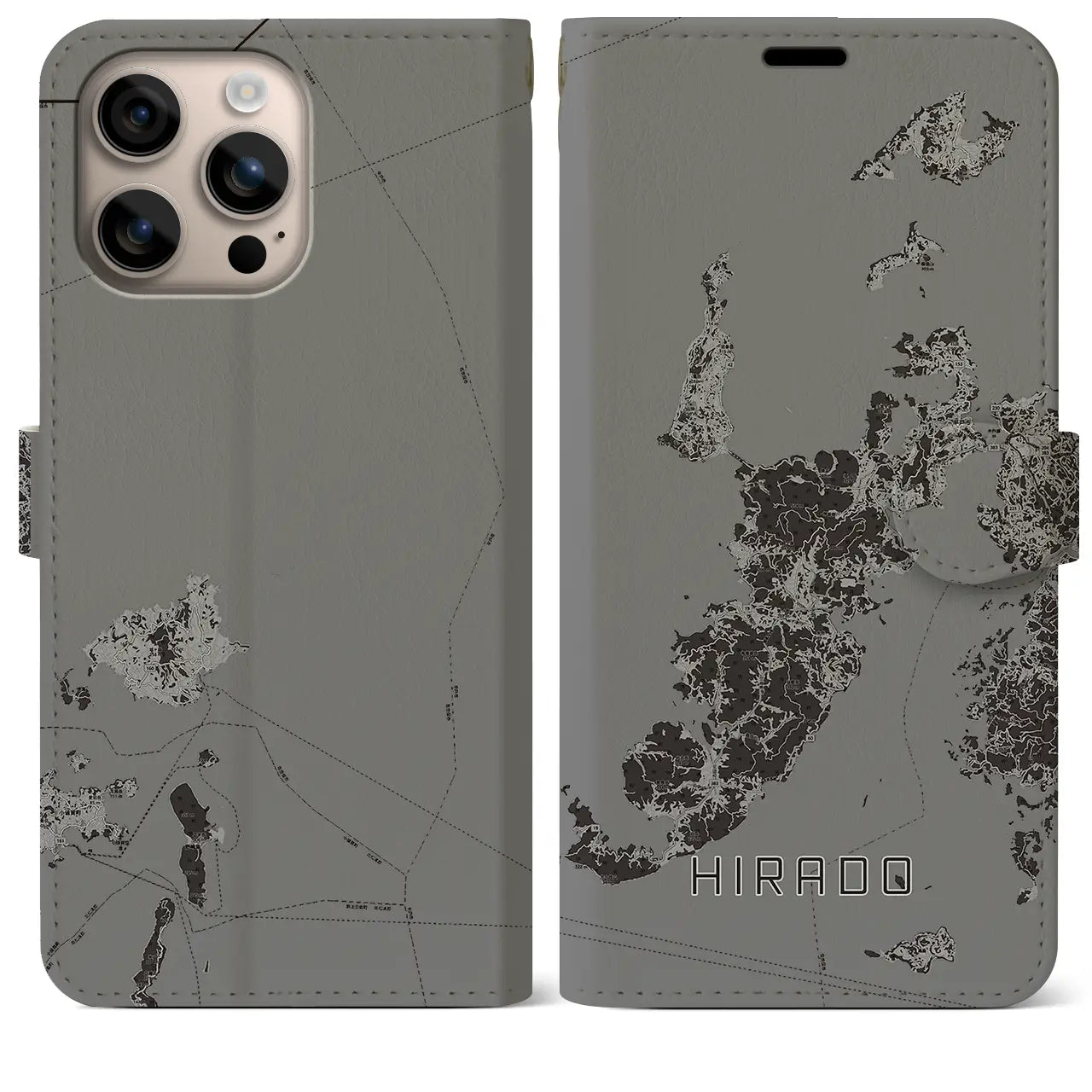 【平戸(長崎県)】地図柄iPhoneケース(手帳タイプ)モノトーン・iPhone 16 Plus 用