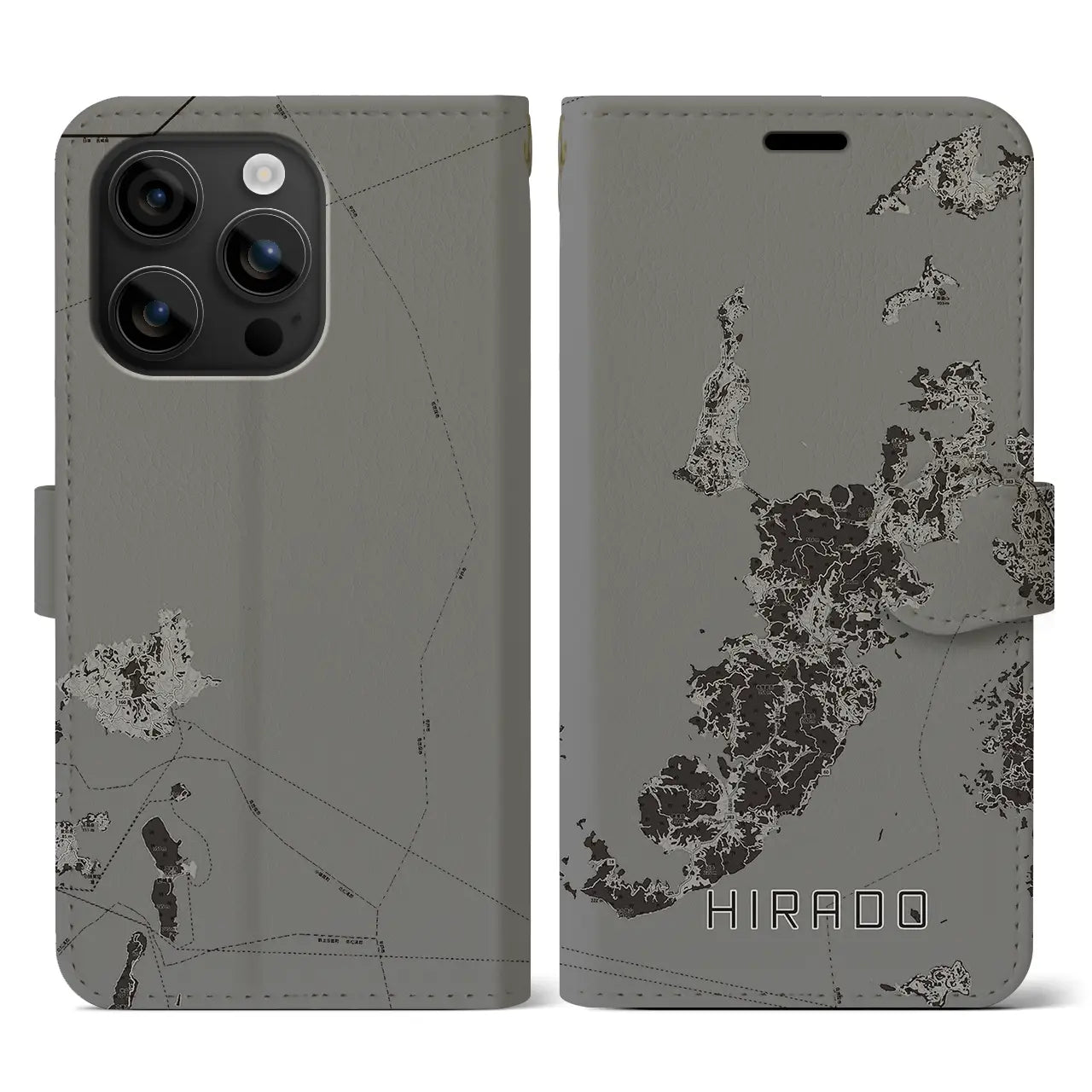 【平戸(長崎県)】地図柄iPhoneケース(手帳タイプ)モノトーン・iPhone 16 用