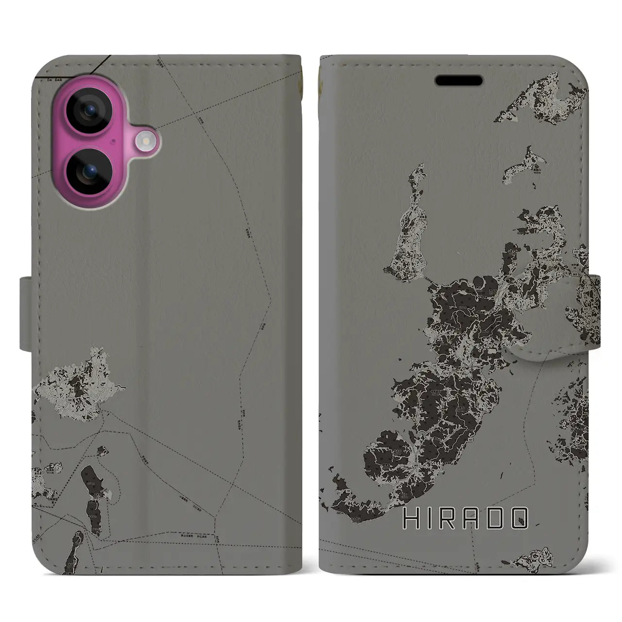 【平戸(長崎県)】地図柄iPhoneケース(手帳タイプ)モノトーン・iPhone 16 Pro 用