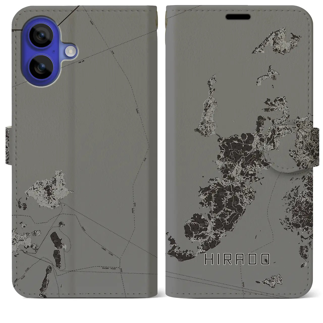 【平戸(長崎県)】地図柄iPhoneケース(手帳タイプ)モノトーン・iPhone 16 Pro Max 用
